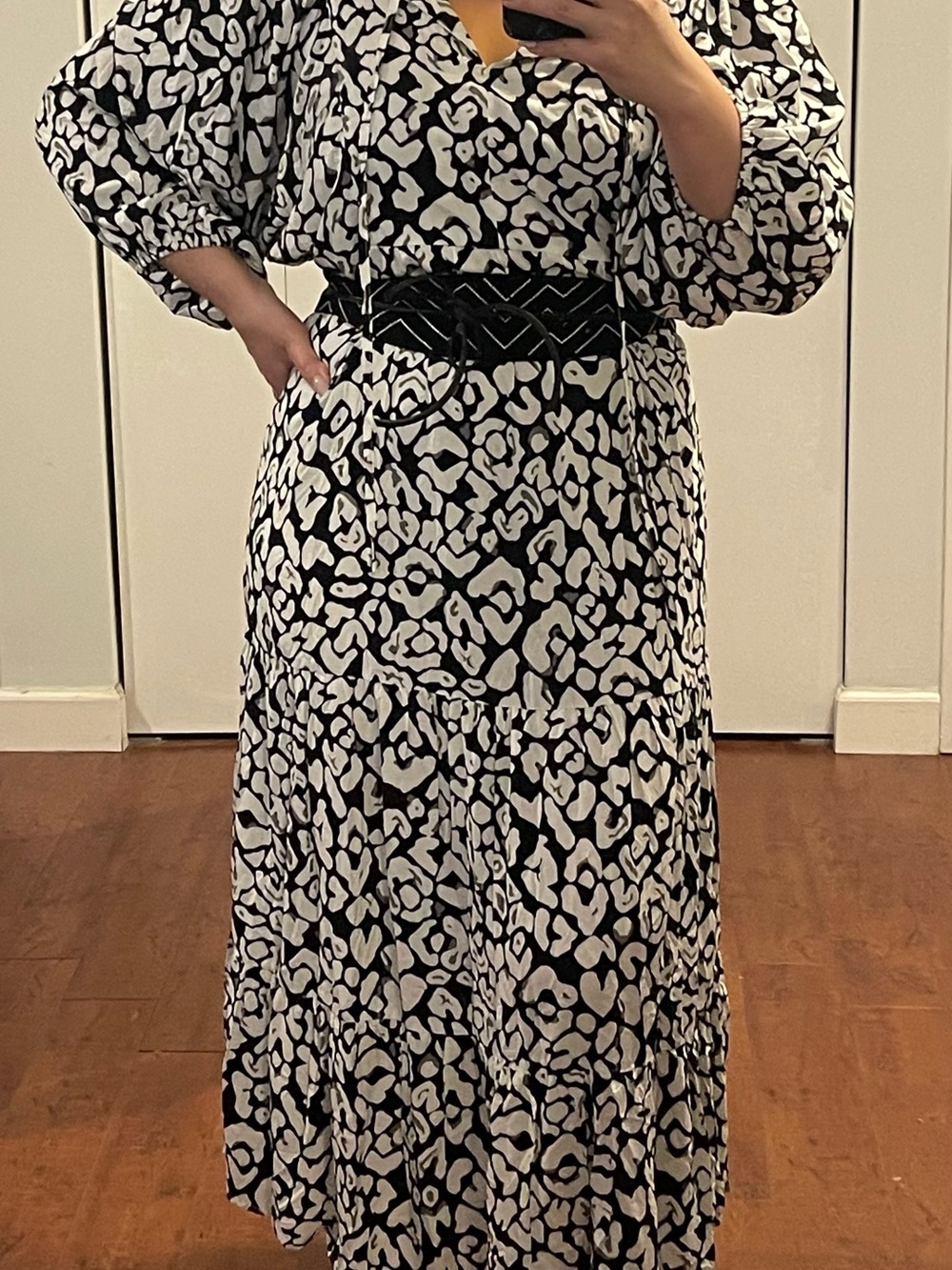 Black & White ANIMAL Printed Tiered Maxi Dress SUMMER XL NEW NO BELT